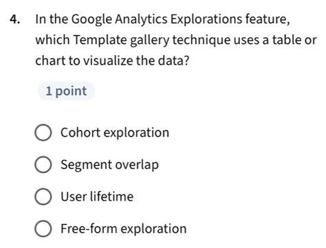 Solved: In the Google Analytics Explorations feature, which Template ...