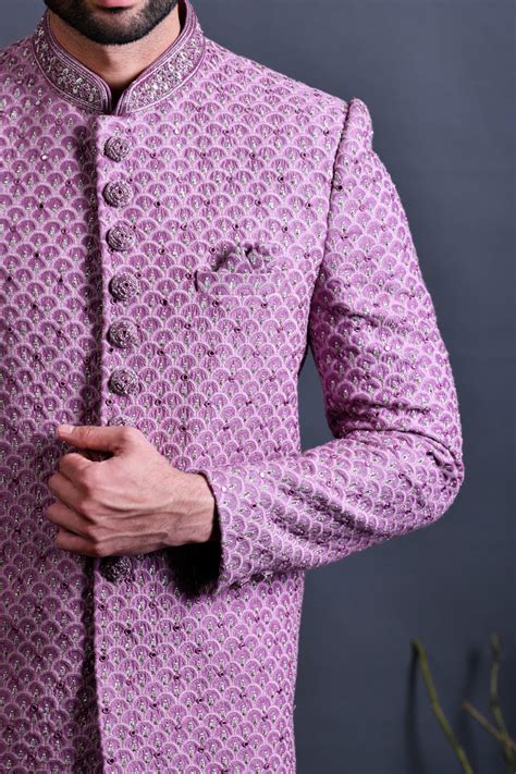 Purple indowestern in lucknowi with trouser