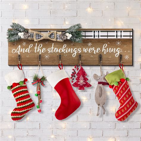 Christmas Stocking Holder with 6 Hangers The Stockings were Hung Wooden ...