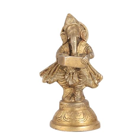 Brass Lord Ganesha Playing Harmonium for Worship