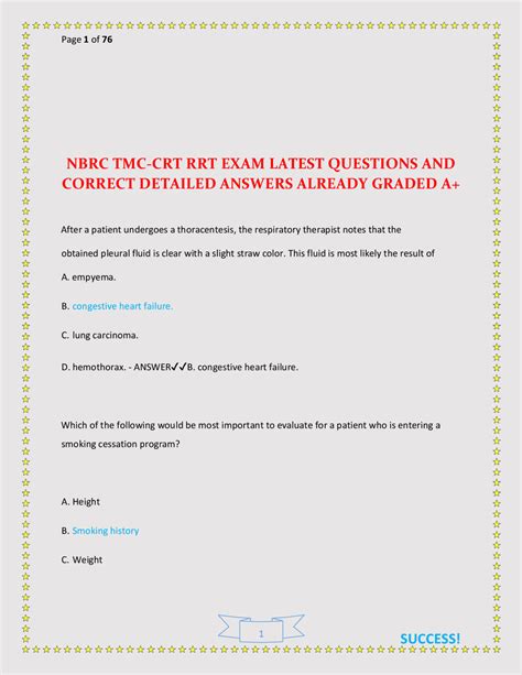 Respiratory Therapy Exam Questions and Answers: NBRC TMC-CRT RRT ...