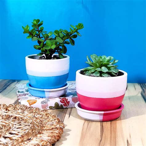 Ubaa 3.7 inch Ceramic Triple Color Shade Planter Pot for Indoor (Color ...