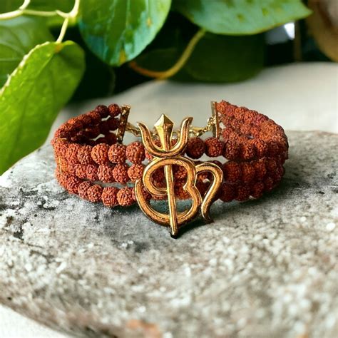 Gold Plated Rudraksha Trident & OM Bracelet