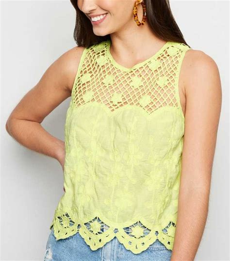 Yellow Crochet Scallop Hem Top | New Look