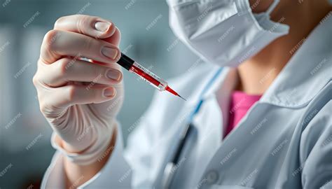 Doctor with Blood tube and needle for general health check Blood sample of patient for test ...