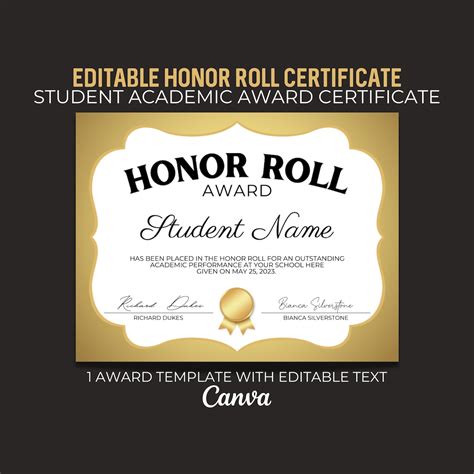 Editable School Honor Roll Certificate Classroom Academic - Etsy