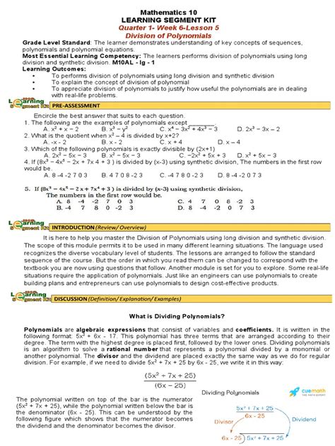 Grade 10 Week 6 Math Lesson Factoring Polynomial 的图像结果