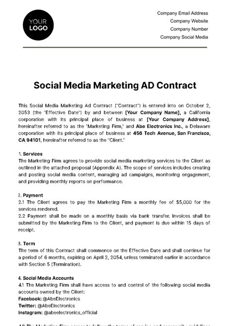 Free Social Media Contract Templates, Editable and Printable