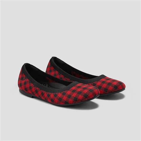 Claire Round-Toe Flats in Red Plaid | VIVAIA