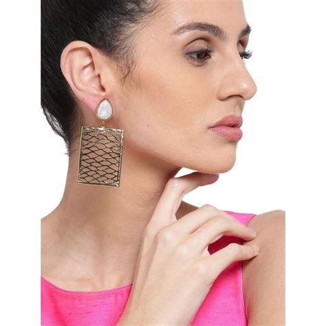 Buy Zaveri Pearls Gold Tone Rectangular Dangle Drop Earring - ZPFK6531 ...