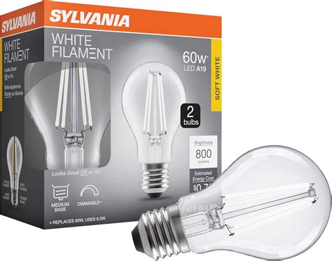 Amazon.com: Sylvania A19 Clear LED White Filament Bulb, 6.5W, Dimmable ...