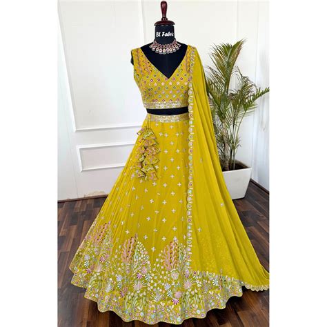 Yellow color Sequence Embroidery work Designer Lehenga Choli for Weddi ...