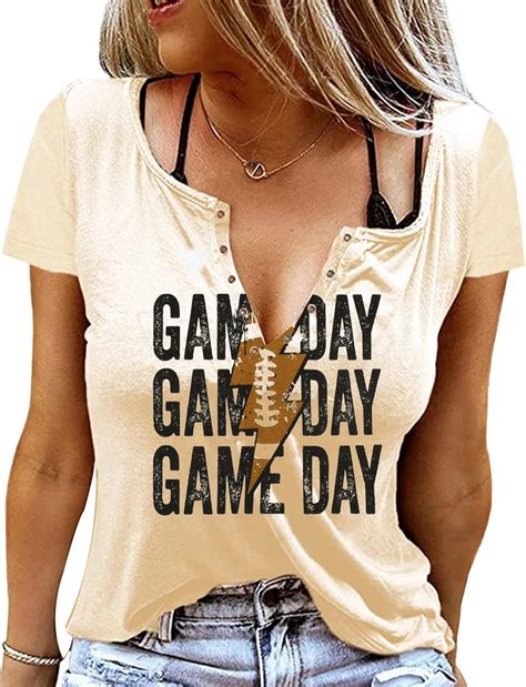 Game Day Outfits Shirts Women V Neck Football Graphic Tee Tops Funny ...