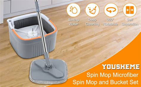 Jukmen Square Mop M16 Square Spin Mop and Bucket Set, with Dirty/Clean ...