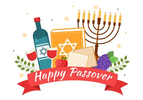 Happy Passover Illustration with Wine, Matzah and Pesach Jewish Holiday ...