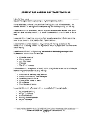 Fillable Online Vaginal Contraceptive Ring, Consent Form, 2017 Fax ...