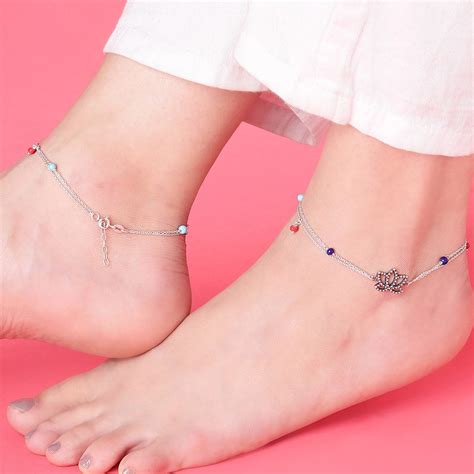 Buy Lotus Blossom Women's Anklet with Colorful Beads – Zavya