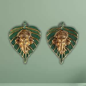 Buy Charmy Crafts Small Metal Ganesha On Leaf, Wall Hanging, Room Decor ...