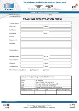 Fillable Online TRAINING REGISTRATION FORM - tgis.co.za Fax Email Print ...