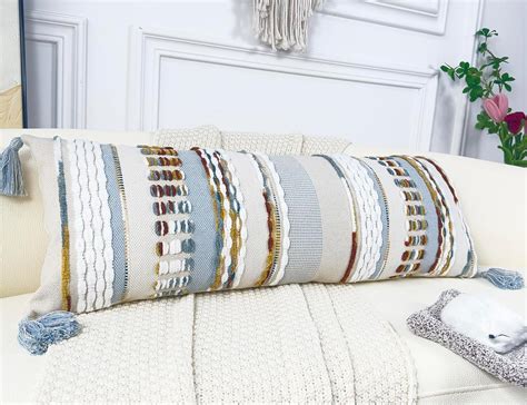 Amazon.com: NUYECY Chenille and Cotton Long Pillow for Bed, Striped ...