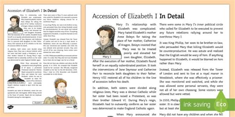 The Accession of Elizabeth I Information Sheet