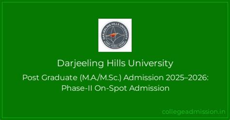 Darjeeling Hills University: Post Graduate (M.A./M.Sc.) Admission 2025 ...