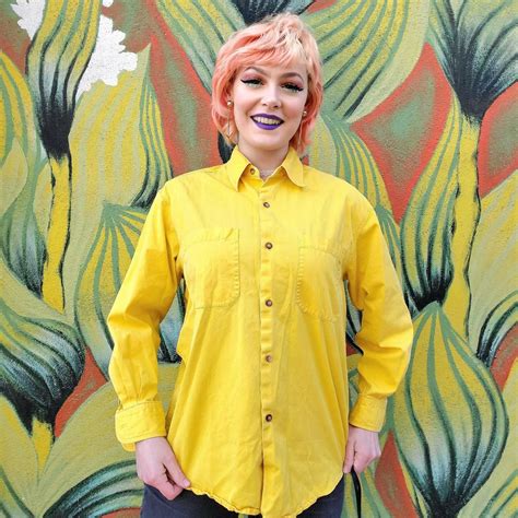 Yellow Button Up Shirt by Limited Chinos XS - long... - Depop