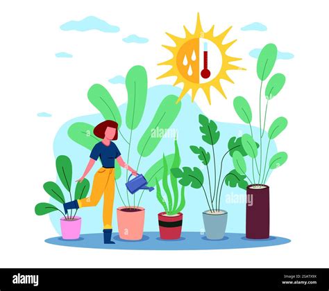 Growing caring plants, garden, humidity and temperature control. Woman ...