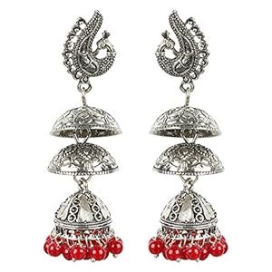 The Indian Handicraft Store Oxidised Silver Bird Three Maroon Beads ...
