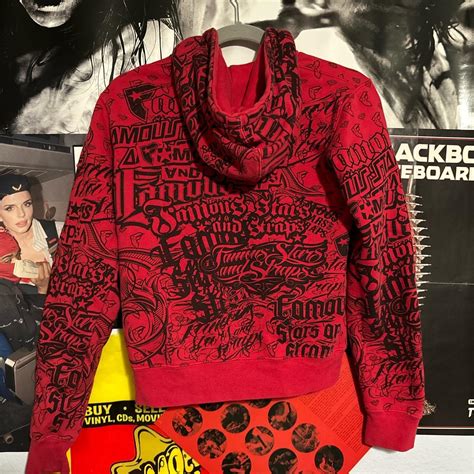 DOPE famous stars and straps zip up hoodle red and... - Depop