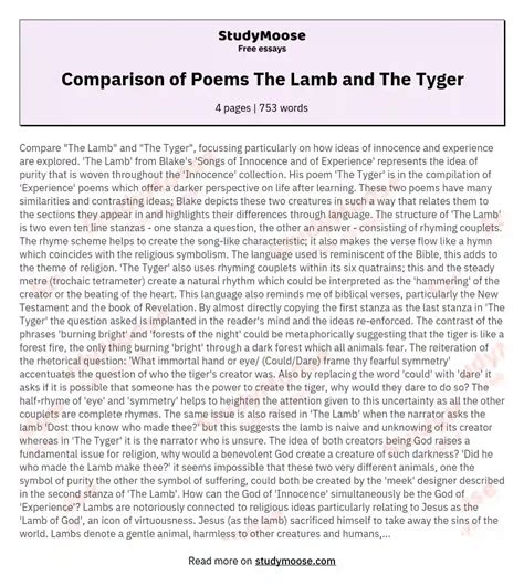 Comparison of Poems The Lamb and The Tyger Free Essay Example
