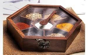 H S B WOOD HANDICRAFT Wooden Masala Box For Kitchen Sheesham Wood ...