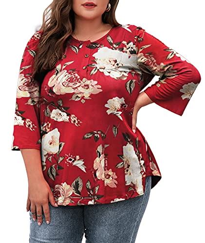 Buy LALAGEN Womens Plus Size Henley Blouse Casual 3/4 Sleeve Flowy ...