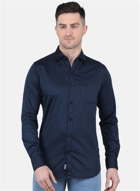 Buy Men Navy Blue Solid Shirt Online in India - Monte Carlo