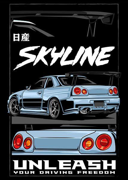 Nissan Skyline GTR R34 JDM Car by Adam Khabibi on canvas, poster ...