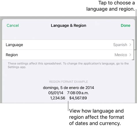 Format a spreadsheet for another language in Numbers on iPad - Apple ...