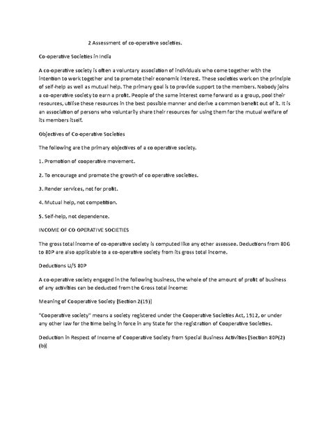 2 Assessment of Co-operative Societies: Objectives and Income ...