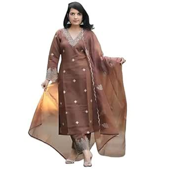 Buy Suppar Sleave Womens Beautiful Chanderi Silk Embroidered Straight ...