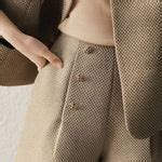 Two-Piece Set: No-Collar Double-Breasted Jacket + Side Pocket Button D ...