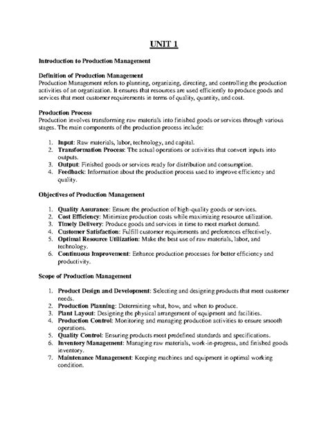 Production Management - UNIT 1 Introduction to Production Management ...