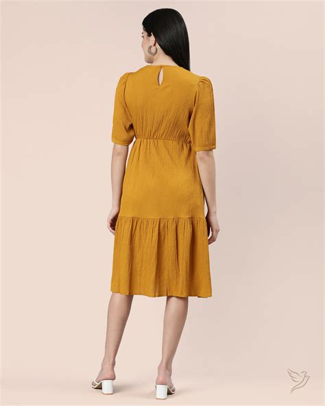 Buy Mustard Women Stylish Solid Wrinkle Dress Online