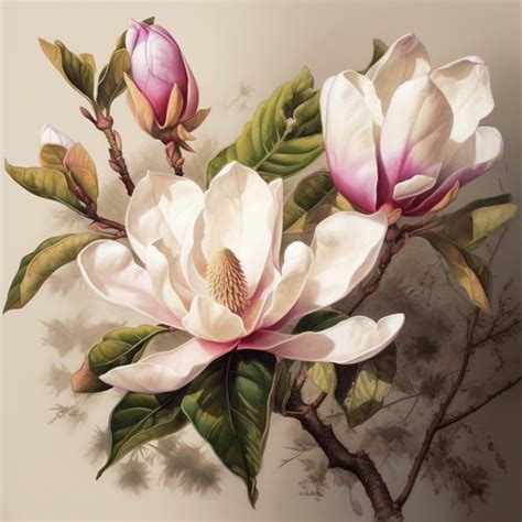 White and Pink Magnolias Painting