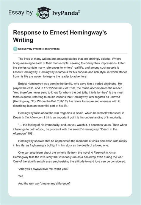 Image result for Hemingway Writing Example