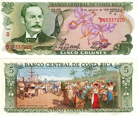 SCWPM P236d TBB B522ee 5 Colones Costa Rican Banknote Uncirculated UNC ...