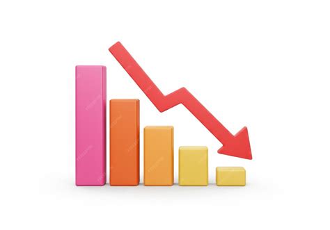 Colorful bar graph with a downward pointing arrow on white space ...
