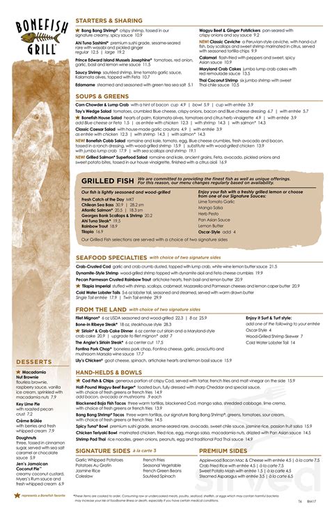 Bonefish Grill menu in Wilmington, Delaware, USA