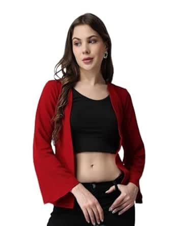 Buy POPWINGS Casual Black Solid Front Open Shrug for Women | Latest ...
