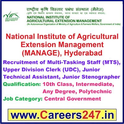 MANAGE, Hyderabad Recruitment 2025 - Apply Offline for MTS, UDC, JTA ...