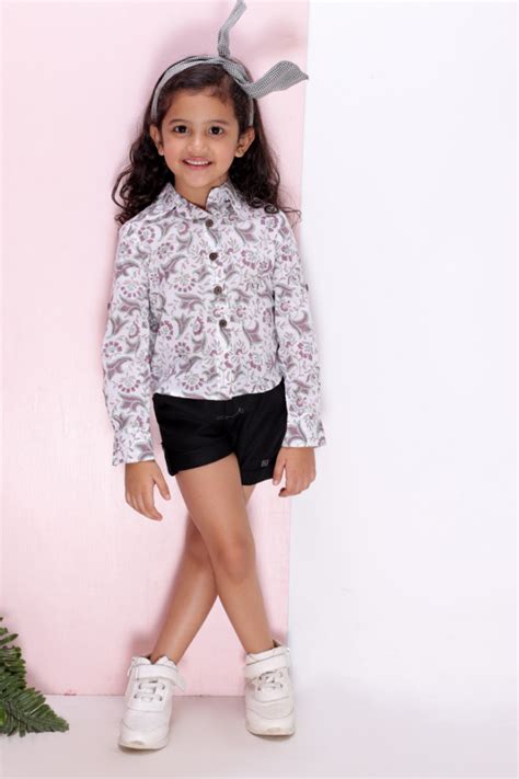 Kids Clothing - Mauve Block Print Shirt with Black Shorts | Olesia