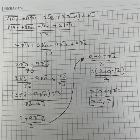 (√147+√150-√48+2√24):√3necesito todo el desarrollo - Brainly.lat